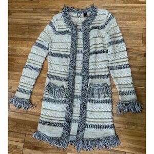 BKE Boutique Fringe Knit Cardigan Striped Metallic Boho Western Y2K Retro 90s XL